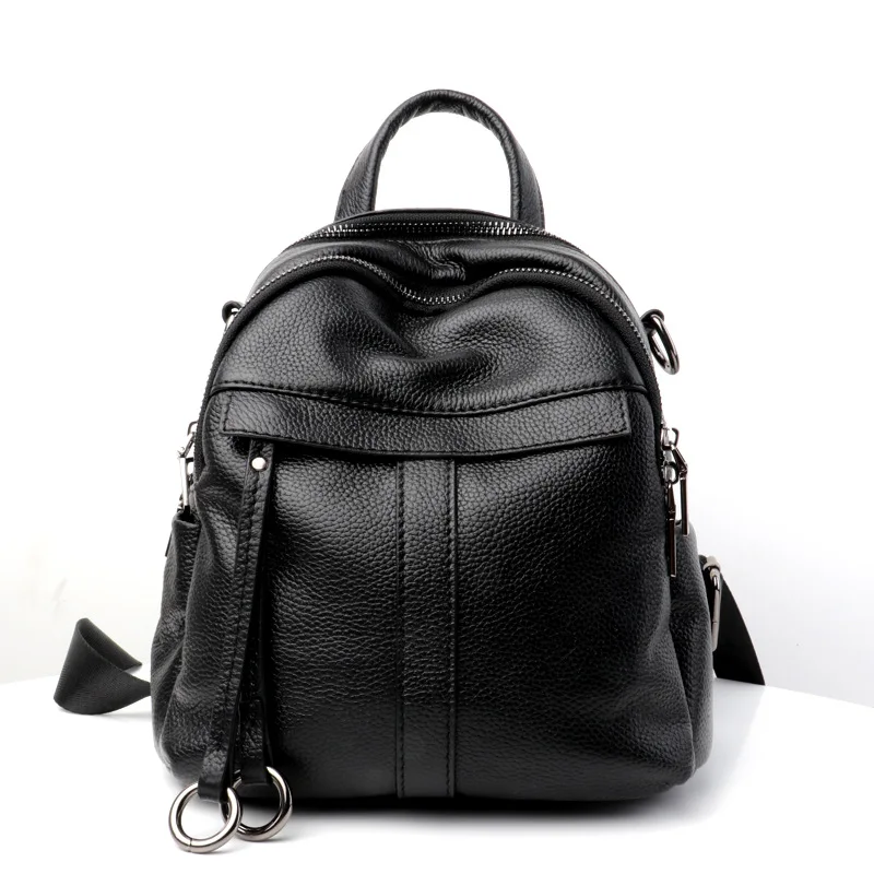 

New ladies leather large casual backpack First ladies leather vertical square stylish zipper black backpack