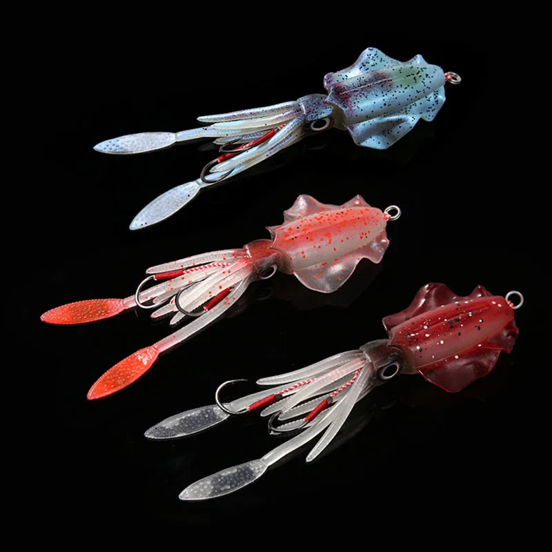 20g/60g الأشعة فوق البنفسجية Glow Octopus Calamar البحر الصيد المتذبذب الطعم الحبار الرقص المتذبذب الصيد السحر سيليكون إغراء الحبار إغراء الصيد لينة