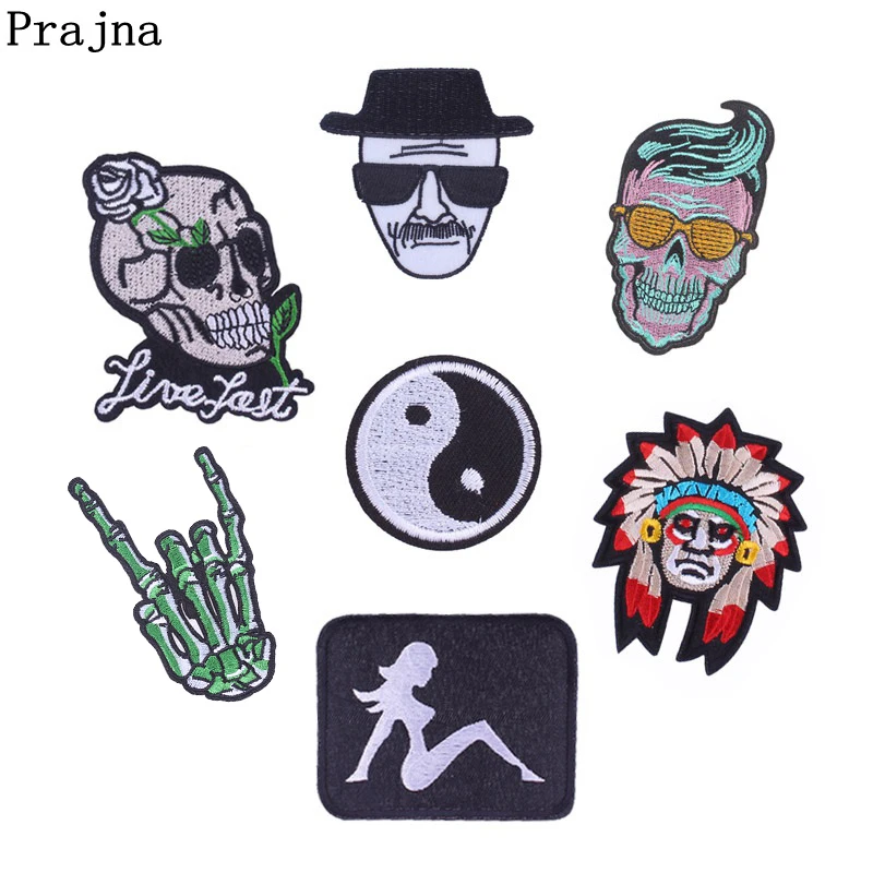 

Prajna Skull Patch Daft Punk Iron-On Patches Tactical Stalker Heart Embroidered Patches For Clothes Stripe On Clothes Acessories