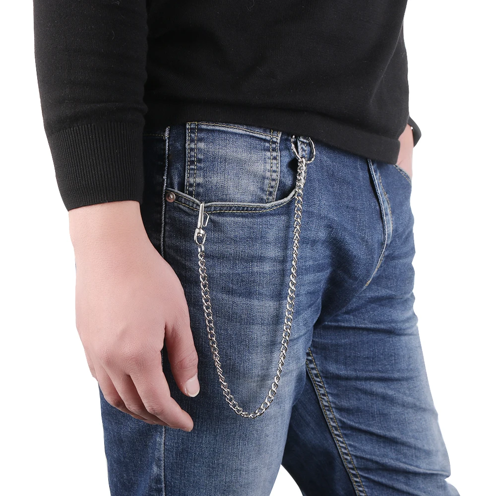 

New Unisex Metal 45cm Long Keyring Keychain Silver Chain Hipster Pant Jean Key Wallet Belt Ring Clip Men's HipHop Jewelry Gift