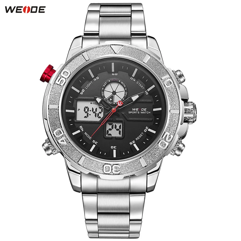 

Fashion WEIDE Silver Black Men Watch Stopwatch Sport Watch Men Digital Quartz Steel Band Military Man Wristwatches Orologio Uomo