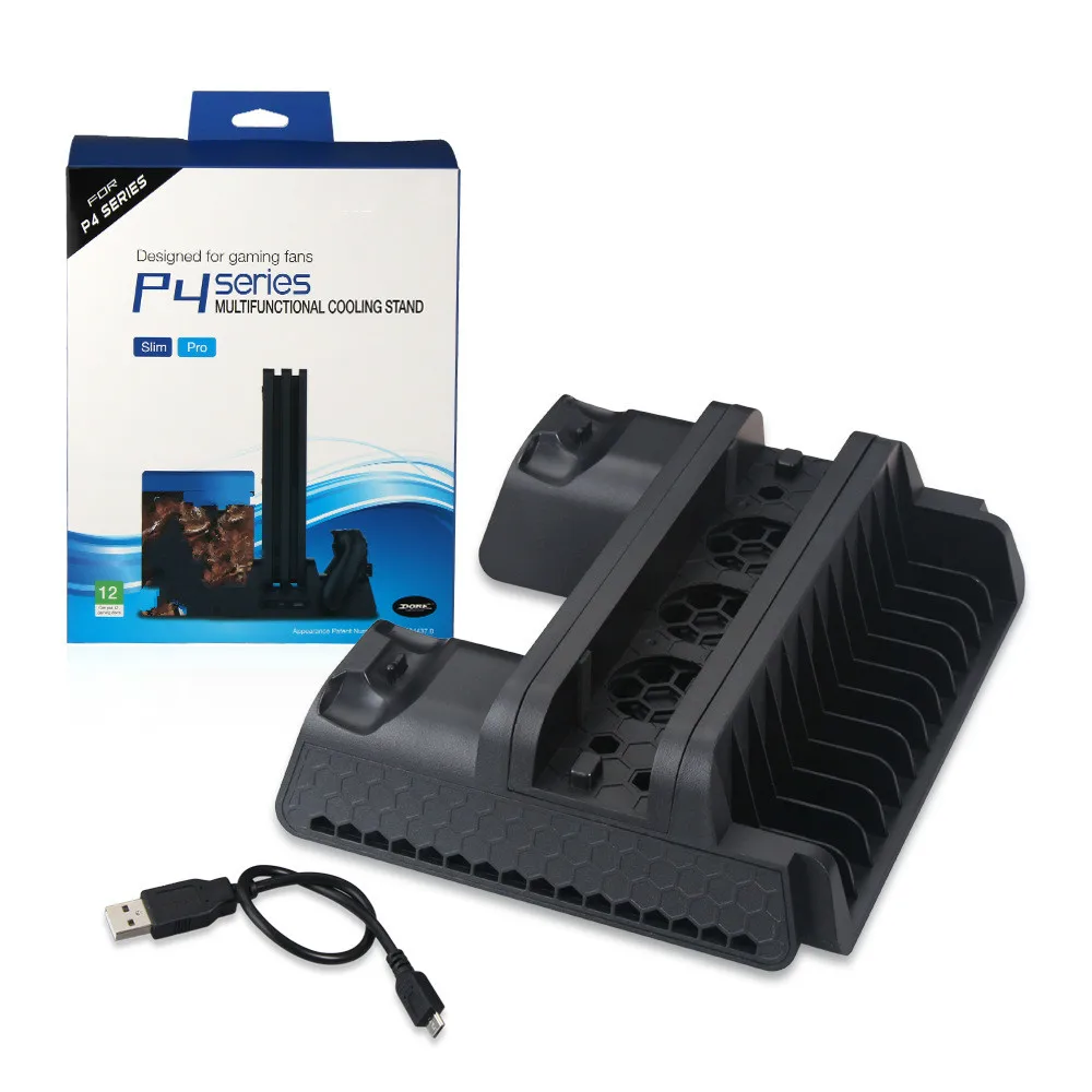 

PS4/PS4 Slim/PS4 PRO Vertical Stand with Cooling Fan Cooler Dual Controller Charger Charging Station for Playstation 4
