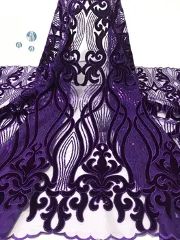 

New French Nigerian sequins net lace,African velvet tulle mesh Sequence lace fabric high quality for wedding dress 5yards/lot