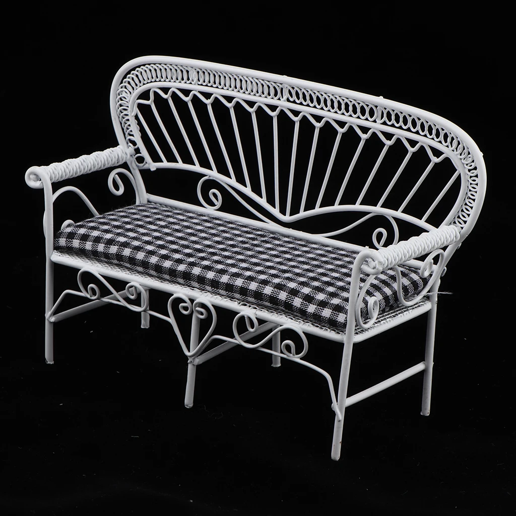1/12 Miniature Chair Bench, Dollhouse Fairy Garden Double Seats Couch, DIY Dollhouse Decoration Accessory, 13.3 x 4.3 x 8.9cm