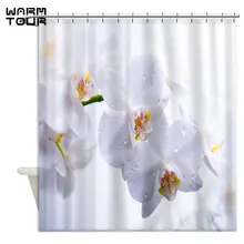 Warm Tour White Orchid Dew Floral Fabric Shower Curtains Waterproof Bathroom Curtain for Home Decoration WTC232