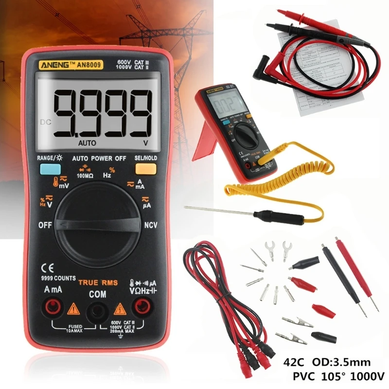 

AN8009 True-RMS Auto Range Digital Display Multimeter NCV Ohmmeter AC/DC Voltage Ammeter