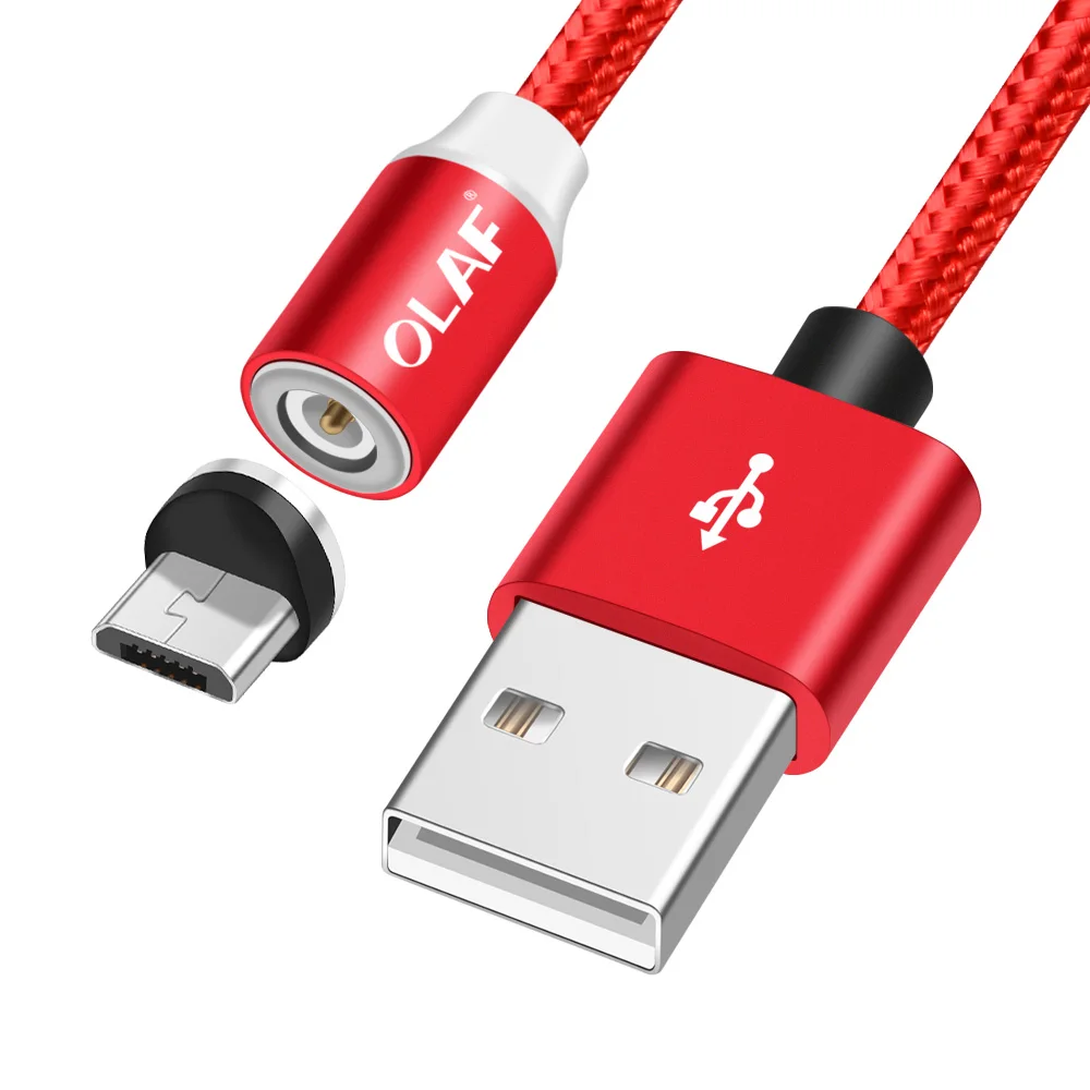 Олаф Магнитный кабель USB кабель с нейлоновой оплеткой Магнит Micro USB кабель для huawei данных Зарядное устройство для подключения кабеля к кабелю для Xiaomi samsung Android мобильного телефона - Цвет: Red