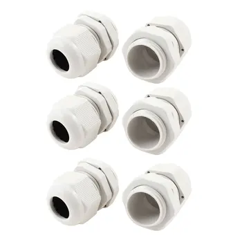 

6 Pcs White Plastic Waterproof Cable Glands Jointer M20 x 1.5