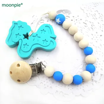 

SET of wooden beads pacifier and PONY silicone trojan teether baby pacifier clip dummy chain BSP01