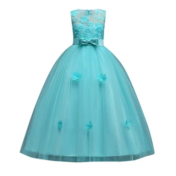 

6-16 Year Kids Girls Wedding Flower Girl Dress Elegant Princess Party Pageant Formal Dress Sleeveless Lace Tulle Long Dress
