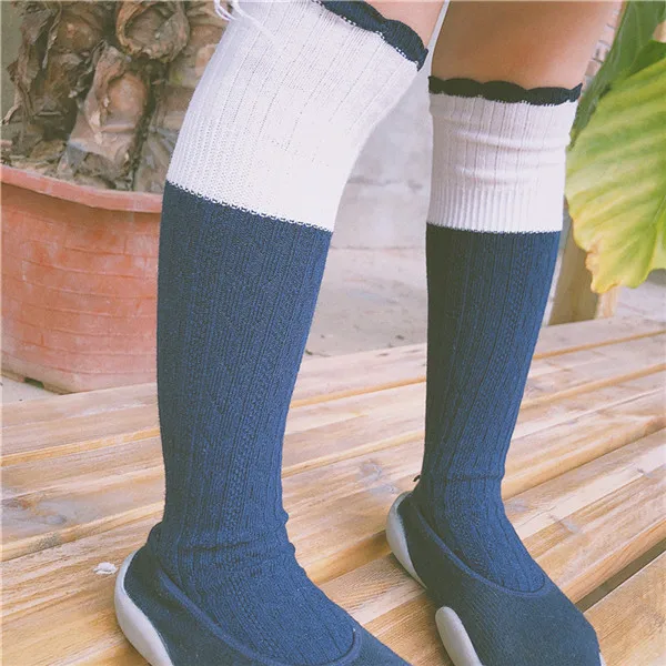 Детские носки корейские детские носки без пятки модные детские носки без пятки с буквенным принтом хлопковые носки без пятки до колена для малышей - Цвет: 1972 Blue