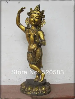 

21"Tibet Buddhism Bronze Gild Green TaRa Kwan-yin Buddha statue