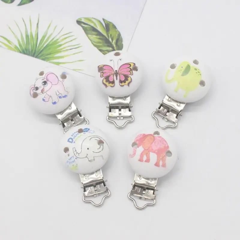Metal Wooden Baby Pacifier Clips Holders Cute Infant Soother Clasps Holders Accessories Diy Tool