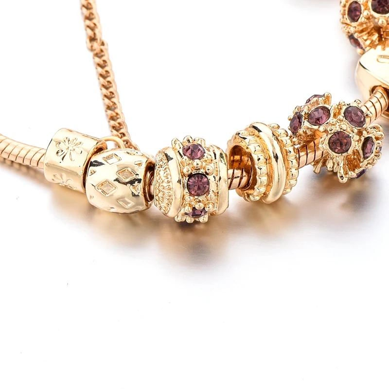 Модный Фиолетовый хрустальный ключ браслет для женщин золотые европейские бусы Сделай Сам браслеты и браслеты Pulseira SBR170014