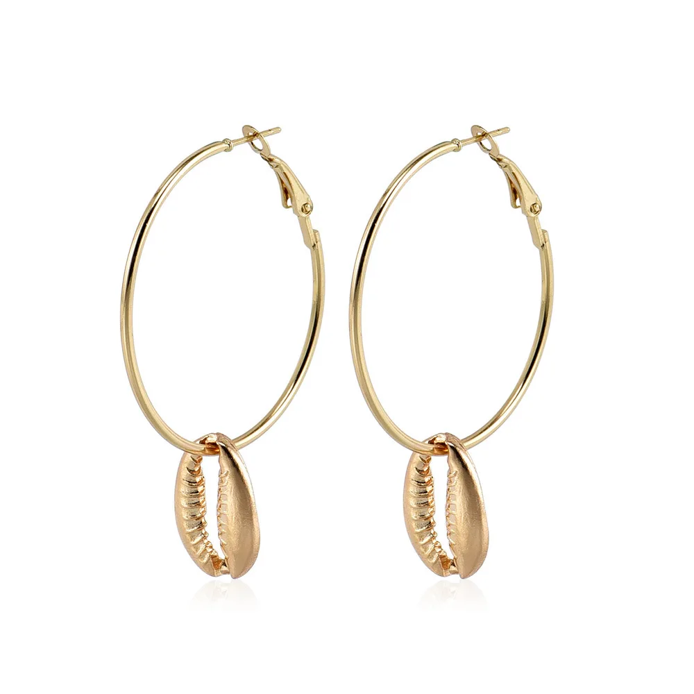 

2019 Fashion Women Punk Ear Hoop Round Circle Shell Dangle Alloy Seashell Earrings Bohemian Beach Jewelry Party Accessories