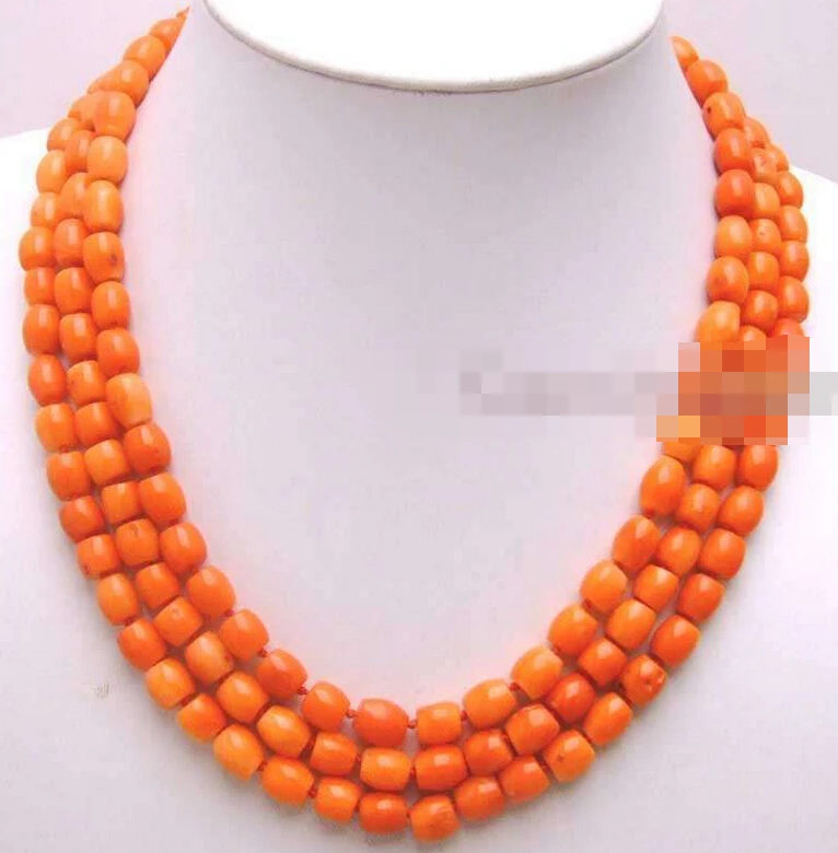 

1137 Knobble shape Natural Coral 3 strands necklace