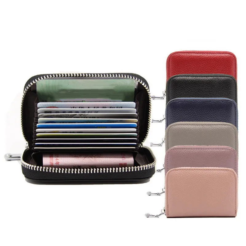 

Loozykit New Top Layer Leather Organ Card Package Genuine Leather Women Short Wallet Zipper Cards Holder Coin Purse Pack Storage