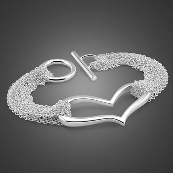 

S925 Sterling Silver Bracelet female Love shape Simple sweet chain Send a girlfriend a Valentine's Day gift
