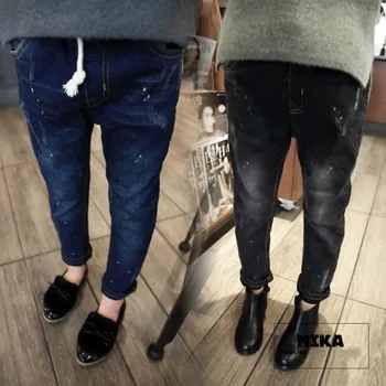 

Brand Baby Girl Velvet Jeans 2017 Winter Velvet Stretchy Denim Pant Children's Graffiti Pencil Pants Thicker Warm Sport Trousers
