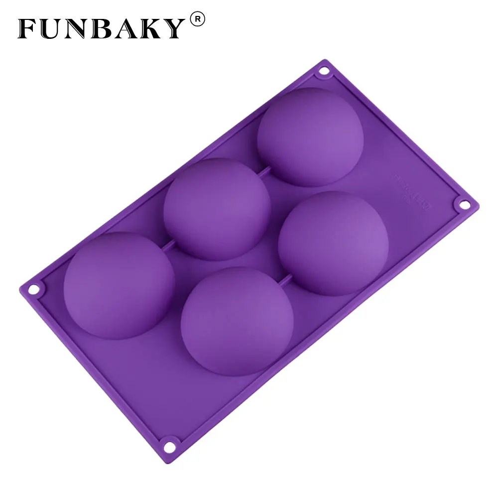 

FUNBAKY 5 Cavity Round 3d Silicone Mould for Cake Decorating Tool Mousse DIY Molds For Baking Wedding