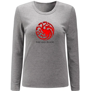 

Game of Thrones House Targaryen of King's Landing Fire and Blood Design Womens Ladies Printing Graphic Tee Long Sleeve Cotton