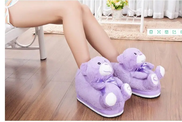 

Fashion Animal Purple Bear Winter Warm slippers Women Men Pantufas Home Warm Indoor Shoes Creative Funny Soft Shoes with Heel