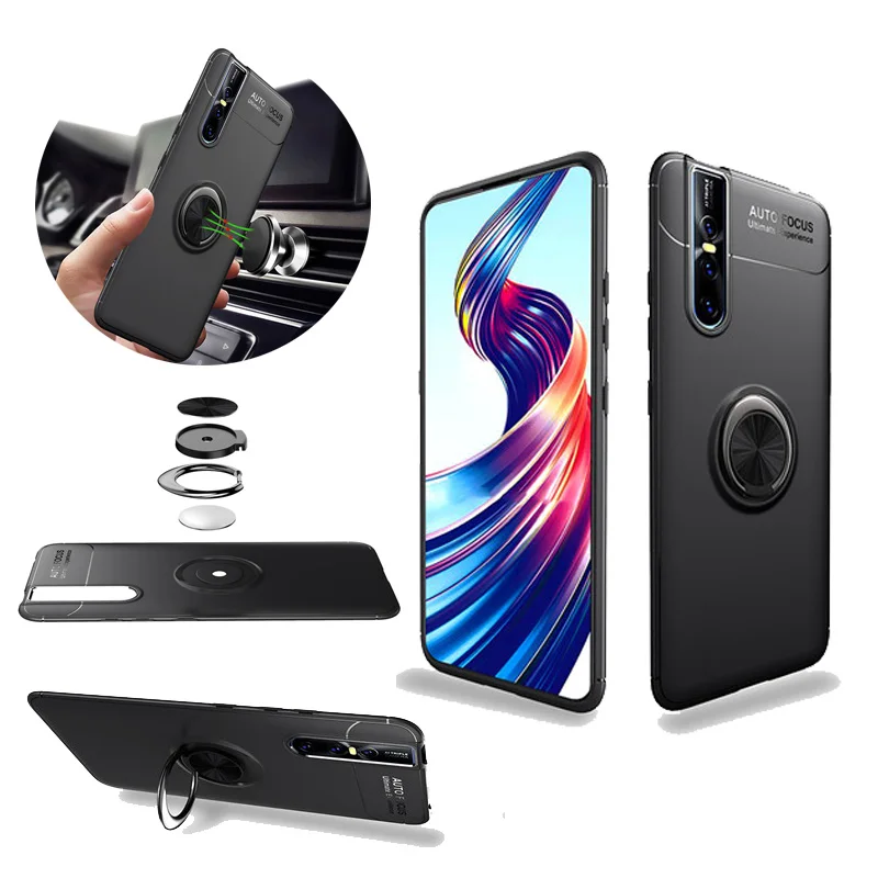 Armor Case For Vivo V15 Pro X27 Car Holder Magnetic Finger Ring Shell Soft TPU Silicone Rubber Case For IQ00 Shockproof Cover