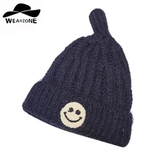 Новый осени Зимы женщины Skullies Улыбка pattern Плюс бархат шляпа Шапочки вязание Skullies теплые вязаные Шапочки сплошной цвет крышки