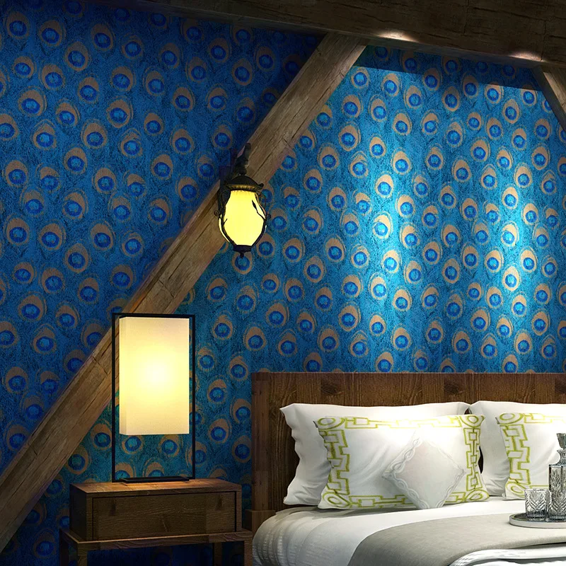 

3d Custom Southeast Asian style Chinese peacock feather wallpaper bedroom living room theme hotel hotel TV background wall paper