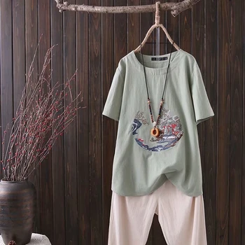

Plus Size Women White Tshirt Embroidery Shirts Loose Casual Summer Tops