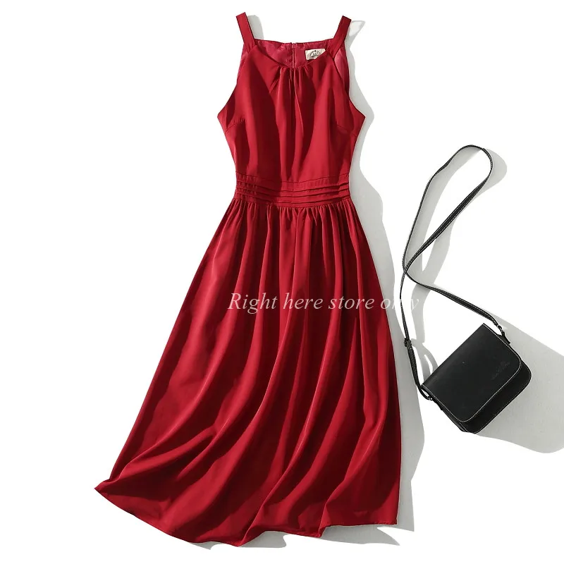 Летнее женское элегантное красное платье без рукавов с лямкой на шее А-силуэта, длинное официальное Клубное платье vestidos