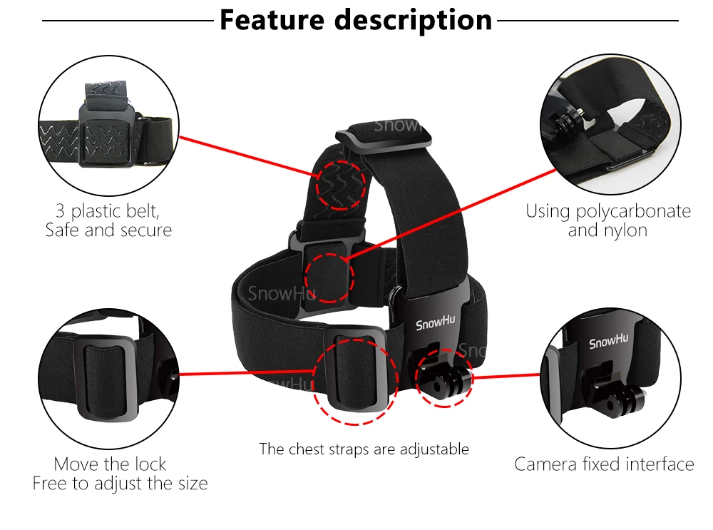 SnowHu Эластичный регулируемый ремень для крепления на голову с антискользящим клеевым креплением для Gopro Hero 8 7 6 5 4 Xiaomi Sports Camcorder GP23
