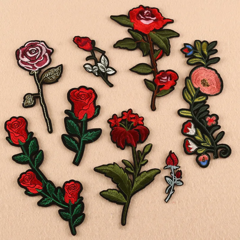 8Pcs/Lot Red Rose Flower Embroidered Patches Applique Iron Or Sew On Clothes Accessory | Дом и сад