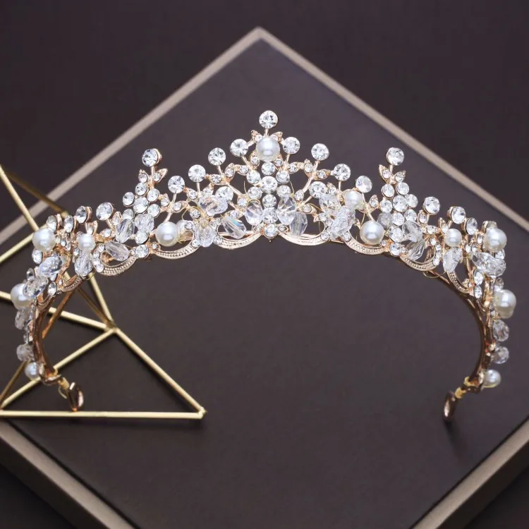 Luxo Elegante Cristal Pérola Nupcial Coroa, Mulheres