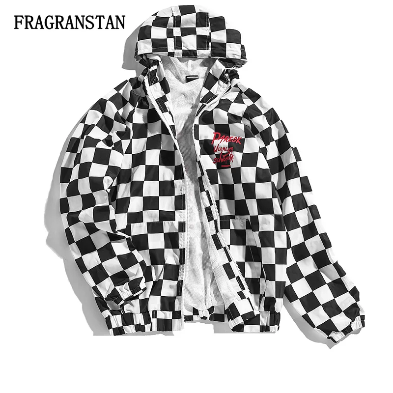 

Female Spring Autumn New Long Sleeve Hooded Jacket Women Harajuku Lattice Letter Print Oversize Coat Casual Loose Outerwear Q406