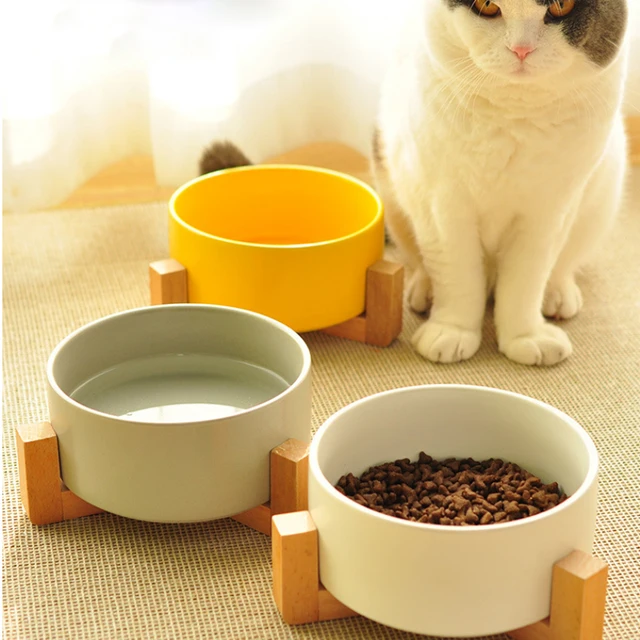 Ceramic Cat Bowl Wooden Frame  1