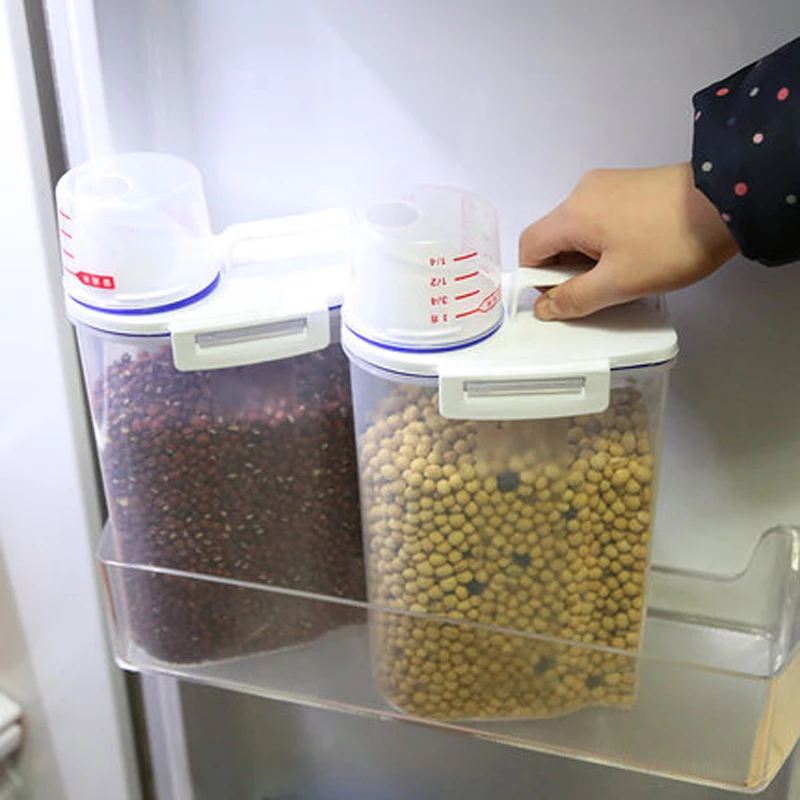 Lager Capacity 2.3L Kitchen Storage Container Rice Holder Box Cereal Bean Container Sealed Box with Measuring Cup Spice Jar