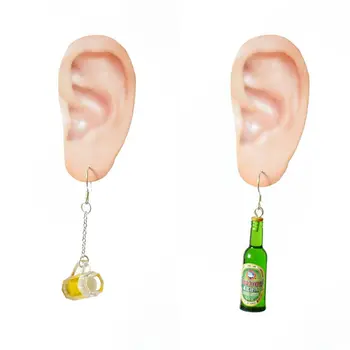 

Mini Cute Beer Bottle Wine Glass Asymmetric Resin Drop Earrings Fashion Jewelry