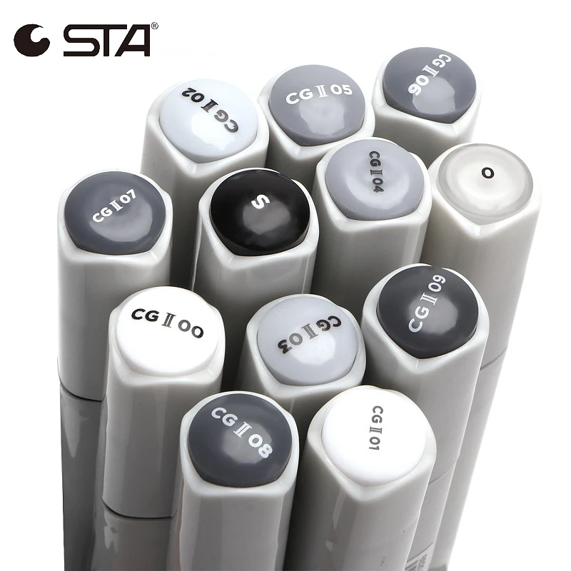 

STA 12 Colors/lots Art Markers Dual Tips Drawing Pen Student Alcoholic Marker Double Head Pens Cool Gray Manga Marker Set