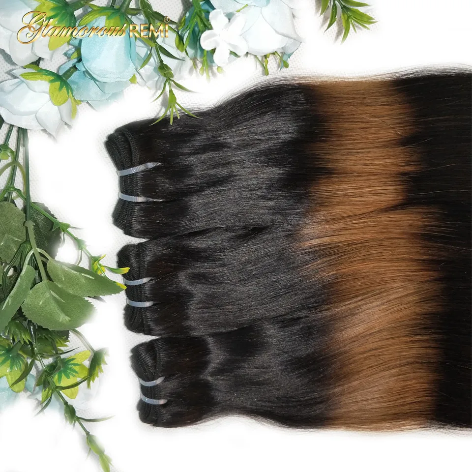  Funmi Double Drawn Straight Human Hair Weft Ombre 3 Tone Fumi Hair Bundles Thick End Hair Weave Ext