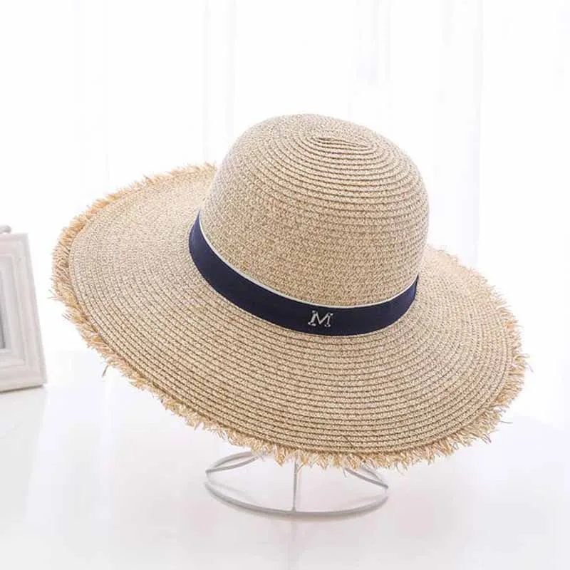 Горячая Распродажа, женская летняя пляжная солнцезащитная Кепка, новинка, буквы м, женская соломенная шляпа шляпы для путешествий, Bone Feminino