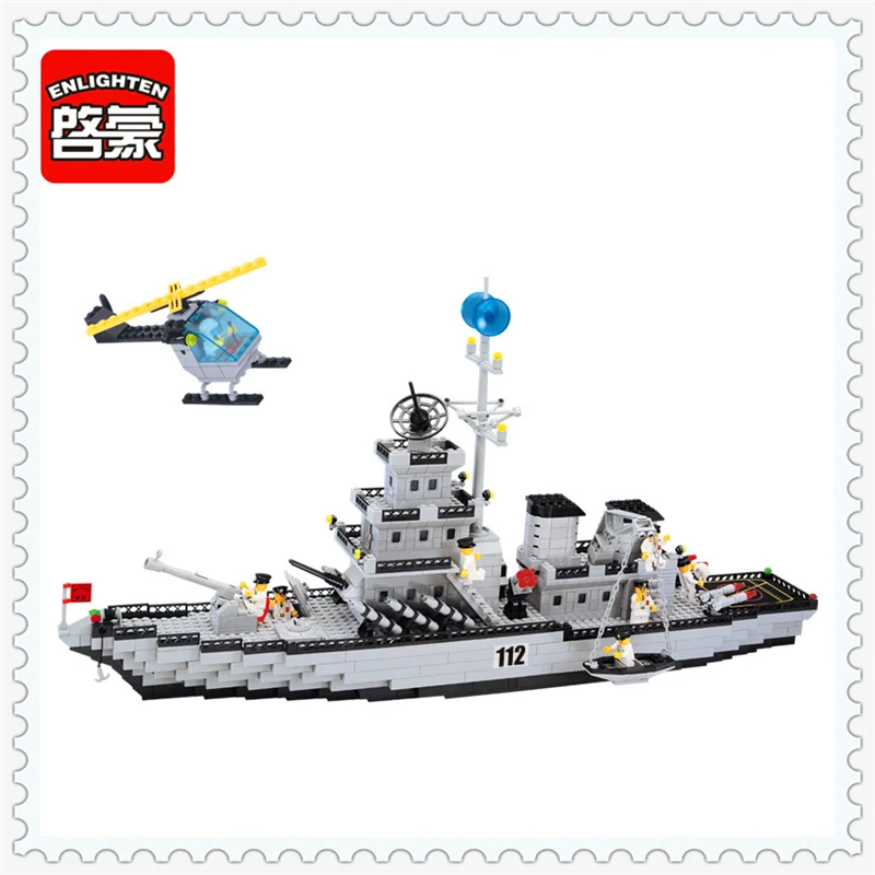 

ENLIGHTEN 112 Military Army Battle Cruisers Ship Building Block 970Pcs Educational Toys For Children Compatible Legoe