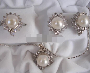 

ddh001210 Genuine 9mm HEART White Pearl Necklace Earring Ring SET
