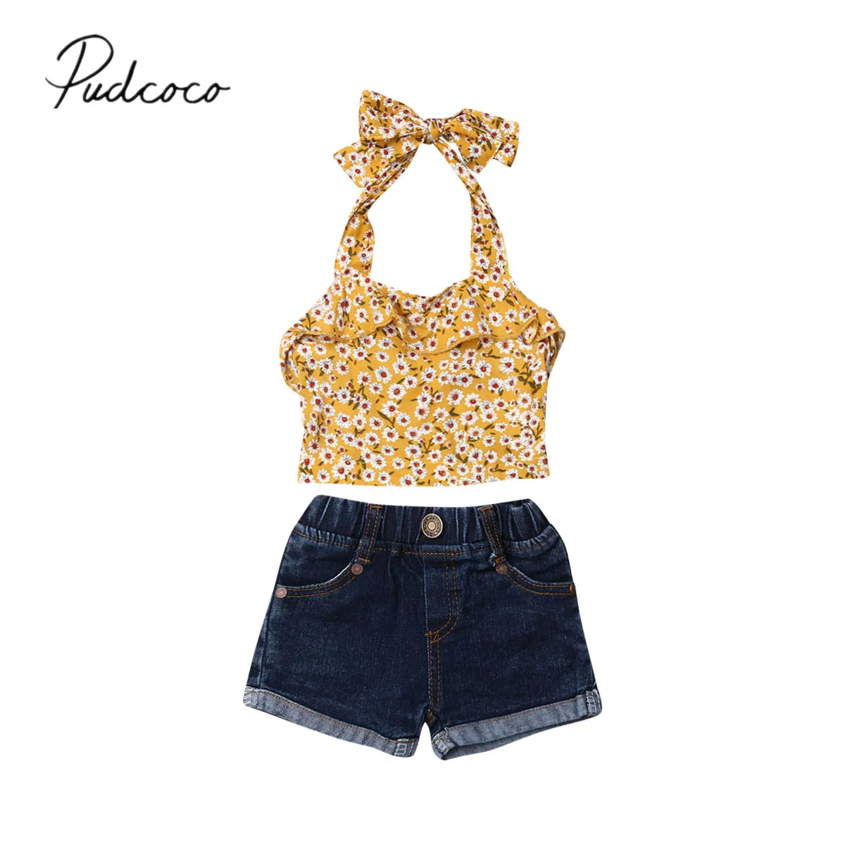 

2019 Baby Summer Clothing Fashion Toddler Kids Baby Girls Outfits Clothes Crops T-shirt Blouse Tops Denim Short Pants 2Pcs 6M-5T