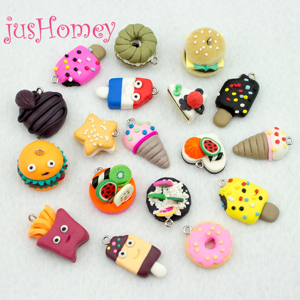 30 шт Kawaii Polyme Clay Craft Charms миниатюрное печенье пончики гамбургеры кремы сэндвич