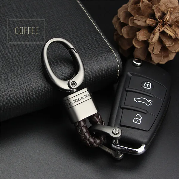 Кожаный чехол для автомобильных ключей, защитный чехол для hyundai IX45 Tucson Santa Fe Solaris IX35 I30 IX25, автомобильный брелок для ключей - Название цвета: Coffee Keyring