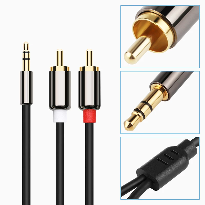 Amkle Audio Cable 2RCA to 3.5 Audio Car Cable RCA 3.5mm Jack Male to Male RCA AUX Cable for Amplifier Phone Headphone Speaker