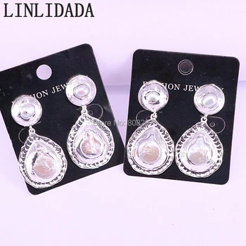 

4Pairs New Fashion Double Pearls Earring Metal Natural Pearls Drop Dangle Earrings Women Wedding Party Jewelry