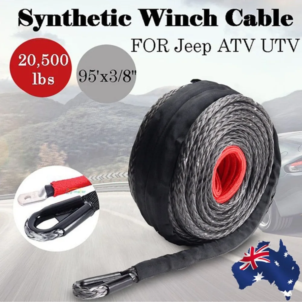 

9.5mm*28m Synthetic Winch Line Cable Rope 20500LBs Hook + Hawse Fairlead For All-Terrain Vehicle Sports Utility Vehicle