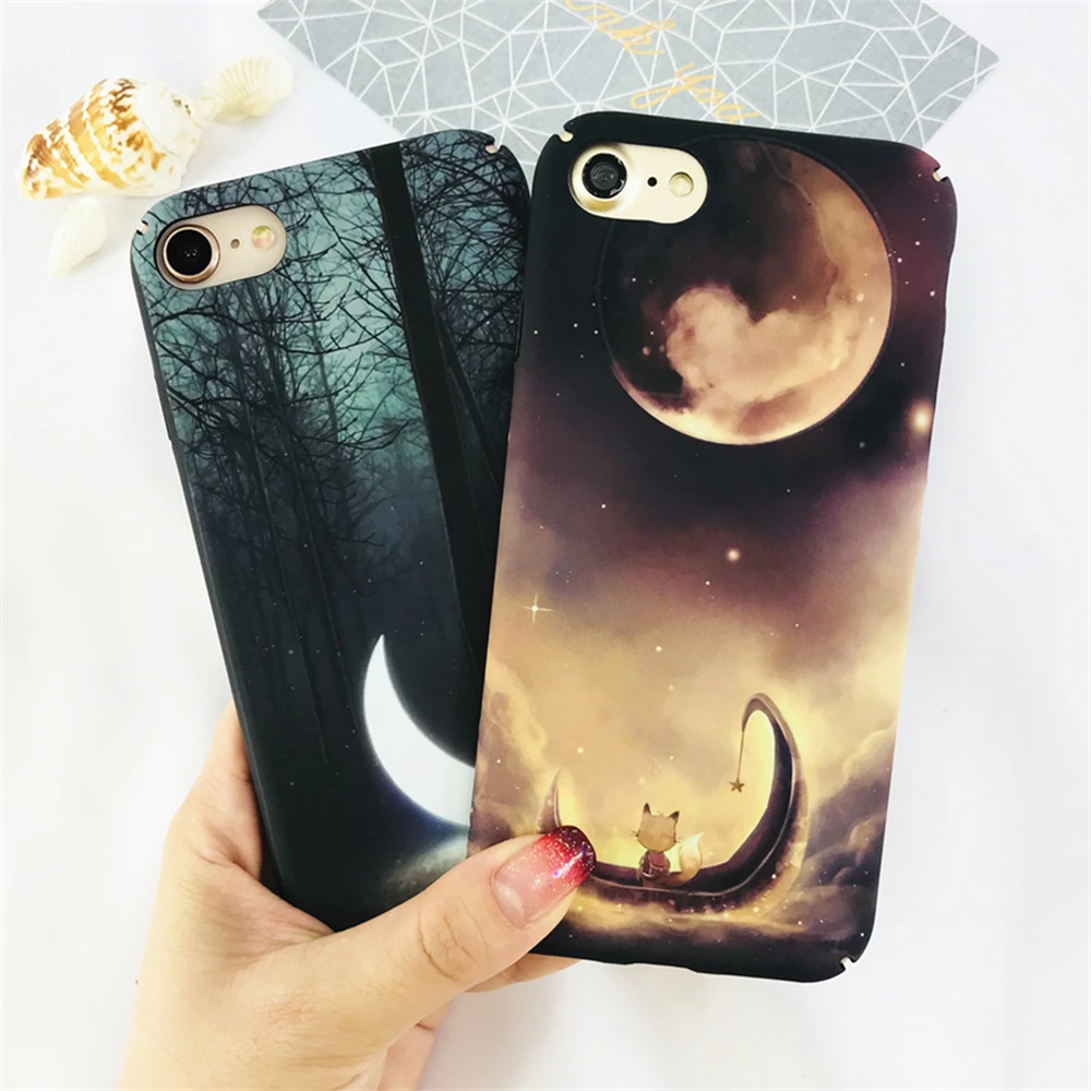 For Iphone X Cases Funny Luminous Relief Starry Sky Moon Stars Mountain Landscape Case for 10 Hard PC Matte Back Cover | Мобильные